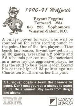 1990-91 NC State Wolfpack #NNO Bryant Feggins Back
