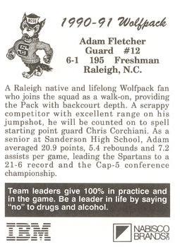 1990-91 NC State Wolfpack #NNO Adam Fletcher Back