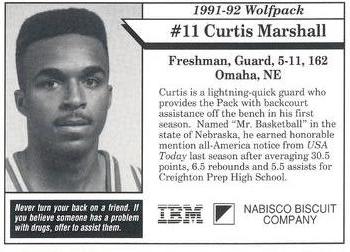 1991-92 NC State Wolfpack #8 Curtis Marshall Back