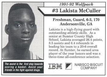 1991-92 NC State Wolfpack #9 Lakista McCuller Back