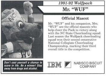 1991-92 NC State Wolfpack #15 Mr. Wuf Back