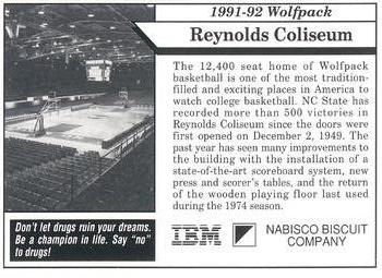 1991-92 NC State Wolfpack #16 Reynolds Coliseum Back