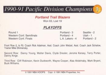 1991-92 Franz Portland Trail Blazers #1 Portland Trail Blazers Back