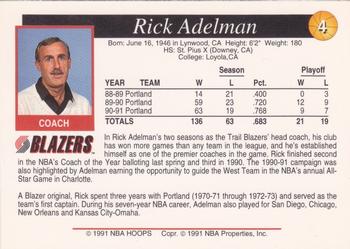 1991-92 Franz Portland Trail Blazers #4 Rick Adelman Back