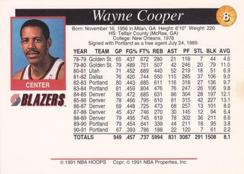 1991-92 Franz Portland Trail Blazers #8 Wayne Cooper Back