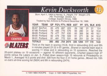 1991-92 Franz Portland Trail Blazers #11 Kevin Duckworth Back