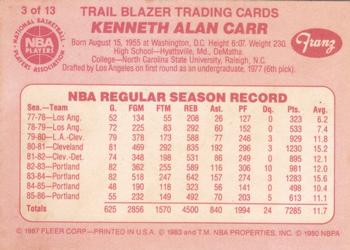 1986-87 Fleer Franz Portland Trail Blazers #3 Kenny Carr Back
