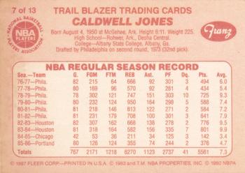 1986-87 Fleer Franz Portland Trail Blazers #7 Caldwell Jones Back