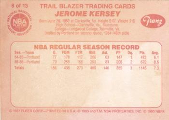 1986-87 Fleer Franz Portland Trail Blazers #8 Jerome Kersey Back