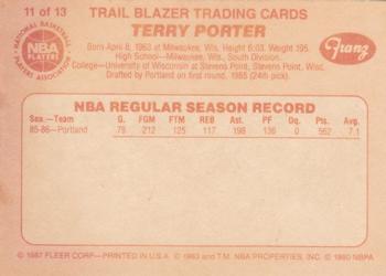 1986-87 Fleer Franz Portland Trail Blazers #11 Terry Porter Back