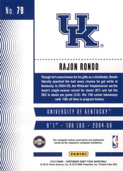 2016 Panini Contenders Draft Picks - Draft Ticket #79 Rajon Rondo Back