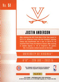 2016 Panini Contenders Draft Picks - Cracked Ice Ticket #51 Justin Anderson Back