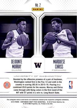 2016 Panini Contenders Draft Picks - Collegiate Connections #2 Dejounte Murray / Marquese Chriss Back