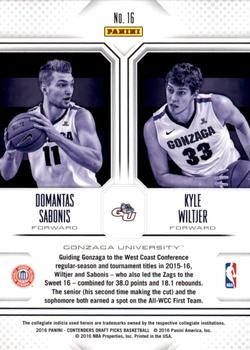 2016 Panini Contenders Draft Picks - Collegiate Connections #16 Domantas Sabonis / Kyle Wiltjer Back