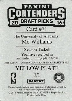 2016 Panini Contenders Draft Picks - Printing Plates Yellow #71 Mo Williams Back
