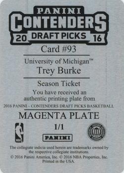 2016 Panini Contenders Draft Picks - Printing Plates Magenta #93 Trey Burke Back