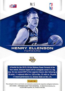 2016 Panini Contenders Draft Picks - Game Day #5 Henry Ellenson Back