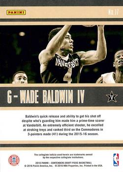 2016 Panini Contenders Draft Picks - School Colors #17 Wade Baldwin IV Back