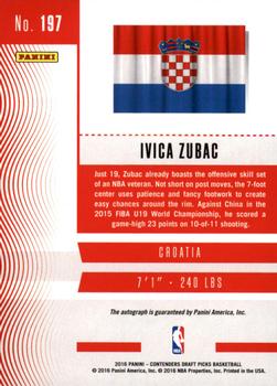 2016 Panini Contenders Draft Picks - International Tickets Autographs #197 Ivica Zubac Back