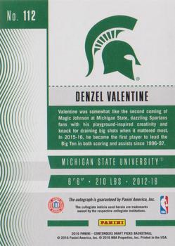 2016 Panini Contenders Draft Picks - College Ticket Autographs #112 Denzel Valentine Back
