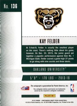 2016 Panini Contenders Draft Picks - College Ticket Autographs #136 Kay Felder Back