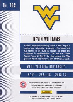 2016 Panini Contenders Draft Picks - College Ticket Autographs #162 Devin Williams Back