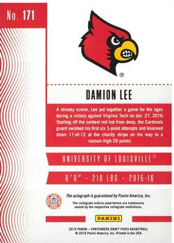 2016 Panini Contenders Draft Picks - College Ticket Autographs #171 Damion Lee Back