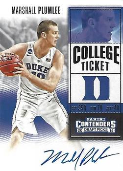 2016 Panini Contenders Draft Picks - College Ticket Autographs #179 Marshall Plumlee Front