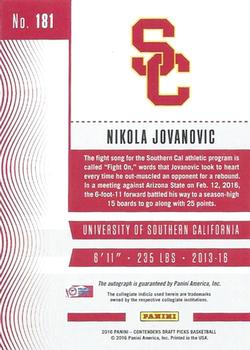 2016 Panini Contenders Draft Picks #181 Nikola Jovanovic Back