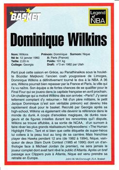 1995 French Sports Action Basket #NNO Dominique Wilkins Back