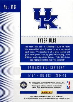 2016 Panini Contenders Draft Picks - College Ticket Autographs Variations #113 Tyler Ulis Back