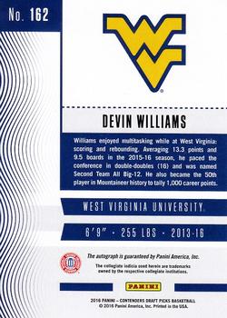 2016 Panini Contenders Draft Picks - College Ticket Autographs Draft Ticket Blue Foil #162 Devin Williams Back