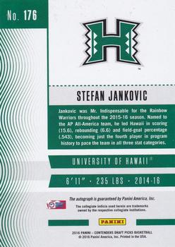 2016 Panini Contenders Draft Picks - College Ticket Autographs Draft Ticket Blue Foil #176 Stefan Jankovic Back