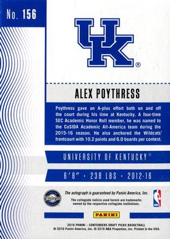 2016 Panini Contenders Draft Picks - College Ticket Autographs Draft Ticket Red Foil #156 Alex Poythress Back