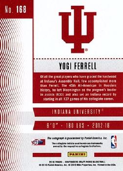 2016 Panini Contenders Draft Picks - College Ticket Autographs Draft Ticket Red Foil #168 Yogi Ferrell Back