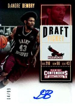 2016 Panini Contenders Draft Picks - College Ticket Autographs Draft Ticket #118 DeAndre' Bembry Front