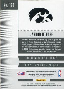 2016 Panini Contenders Draft Picks - College Ticket Autographs Draft Ticket #130 Jarrod Uthoff Back