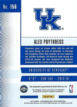 2016 Panini Contenders Draft Picks - College Ticket Autographs Playoff Ticket #156 Alex Poythress Back