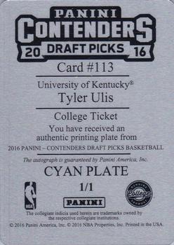 2016 Panini Contenders Draft Picks - College Ticket Autographs Printing Plates Cyan #113 Tyler Ulis Back