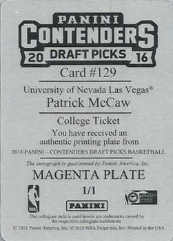 2016 Panini Contenders Draft Picks - College Ticket Autographs Printing Plates Magenta #129 Patrick McCaw Back