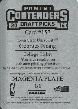 2016 Panini Contenders Draft Picks - College Ticket Autographs Printing Plates Magenta #157 Georges Niang Back