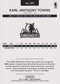 2016-17 Hoops - Silver #137 Karl-Anthony Towns Back
