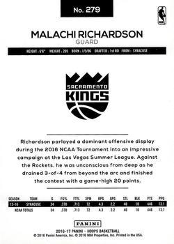 2016-17 Hoops - Gold #279 Malachi Richardson Back
