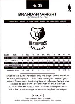 2016-17 Hoops - Teal #39 Brandan Wright Back