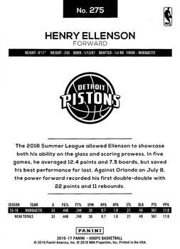 2016-17 Hoops - Teal Explosion #275 Henry Ellenson Back