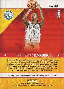 2016-17 Hoops - Rookie Hot Signatures #40 Anthony Barber Back