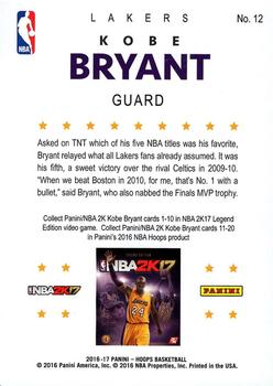 2016-17 Hoops - Kobe 2K17 #12 Kobe Bryant Back