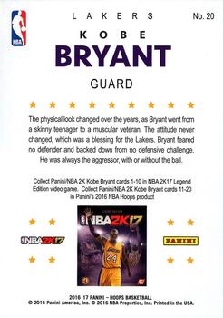 2016-17 Hoops - Kobe 2K17 #20 Kobe Bryant Back