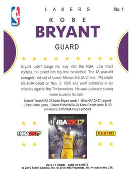 2016 NBA 2K17 Kobe Bryant Tribute #1 Kobe Bryant Back