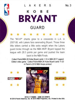 2016 NBA 2K17 Kobe Bryant Tribute #3 Kobe Bryant Back
